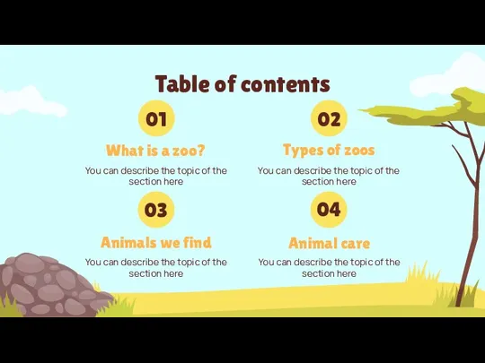 Table of contents What is a zoo? You can describe the topic