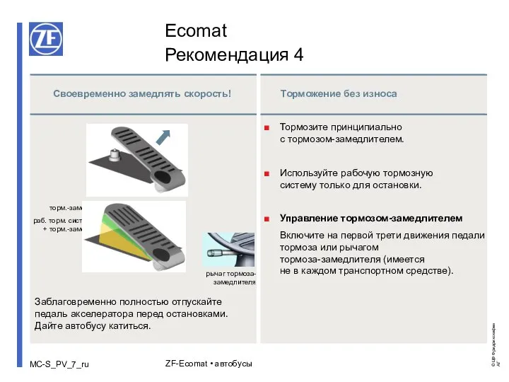 ZF-Ecomat • автобусы Заблаговременно полностью отпускайте педаль акселератора перед остановками. Дайте автобусу