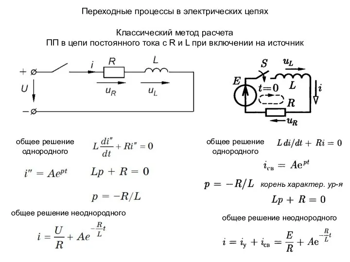 Переходные процессы в электрических цепях Классический метод расчета ПП в цепи постоянного