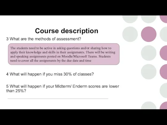 Course description 3 What are the methods of assessment? 4 What will