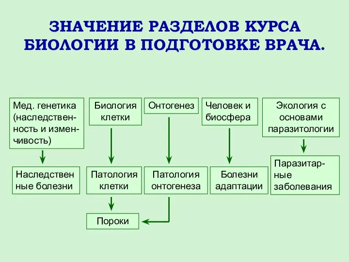 ЗНАЧЕНИЕ РАЗДЕЛОВ КУРСА БИОЛОГИИ В ПОДГОТОВКЕ ВРАЧА.