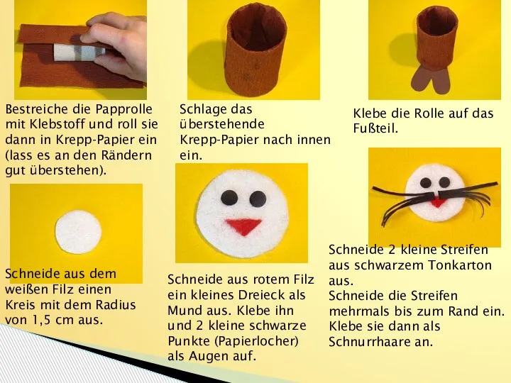 Bestreiche die Papprolle mit Klebstoff und roll sie dann in Krepp-Papier ein