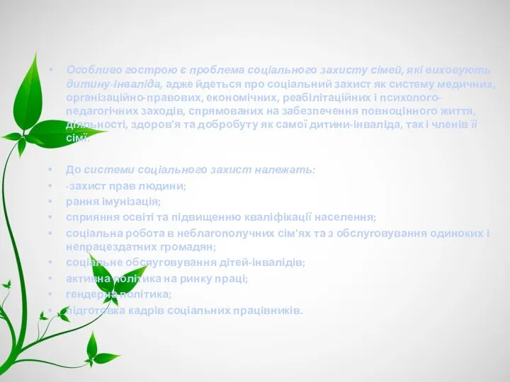 Особливо гострою є проблема соціального захисту сімей, які виховують дитину-інваліда, адже йдеться