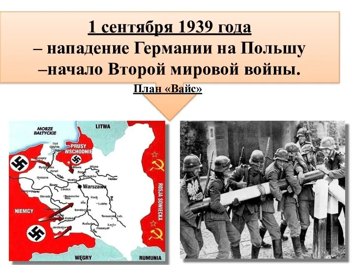 1 сентября 1939 года – нападение Германии на Польшу –начало Второй мировой войны. План «Вайс»