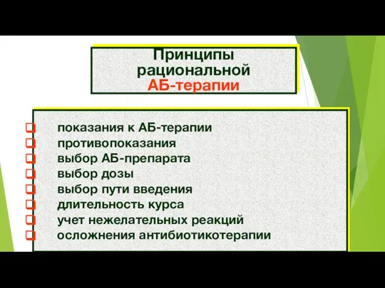 Принципы рациональной АБ-терапии показания к АБ-терапии противопоказания выбор АБ-препарата выбор дозы выбор