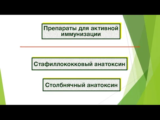 Препараты для активной иммунизации Стафиллококковый анатоксин Столбнячный анатоксин