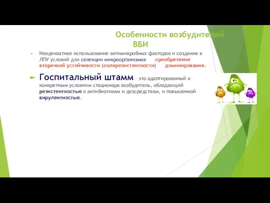 Особенности возбудителей ВБИ Неадекватное использование антимикробных факторов и создание в ЛПУ условий