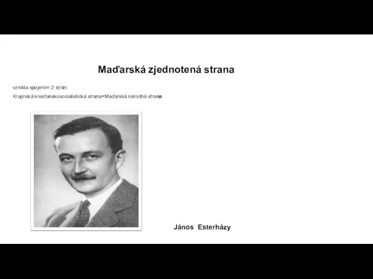 vznikla spojením 2 strán: Krajinská kresťanskosocialistická strana+Maďarská národná strana János Esterházy Maďarská zjednotená strana