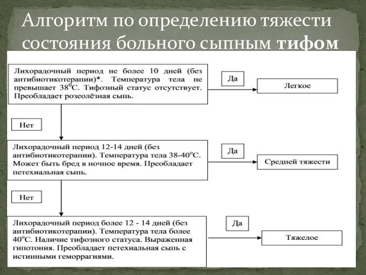 Алгоритм по определению тяжести состояния больного сыпным тифом