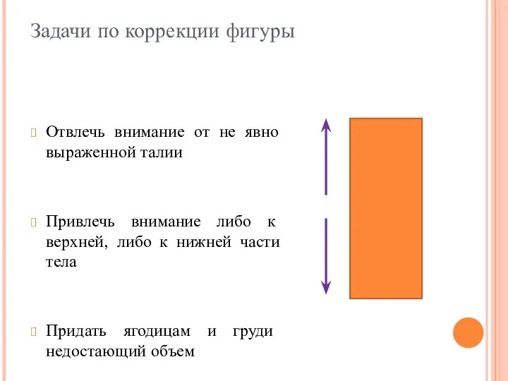 Задачи по коррекции фигуры Отвлечь внимание от не явно выраженной талии Привлечь