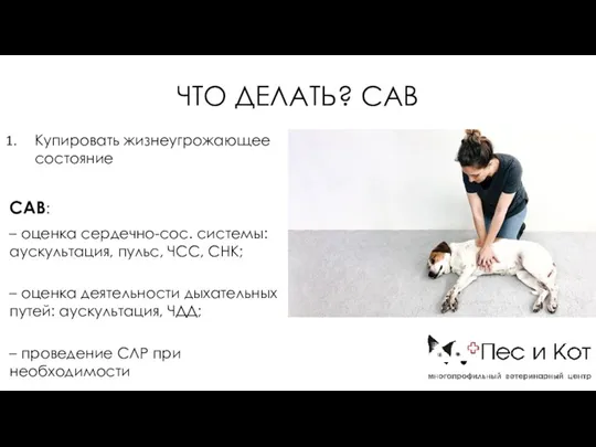 ЧТО ДЕЛАТЬ? CAB Купировать жизнеугрожающее состояние CAB: – оценка сердечно-сос. системы: аускультация,