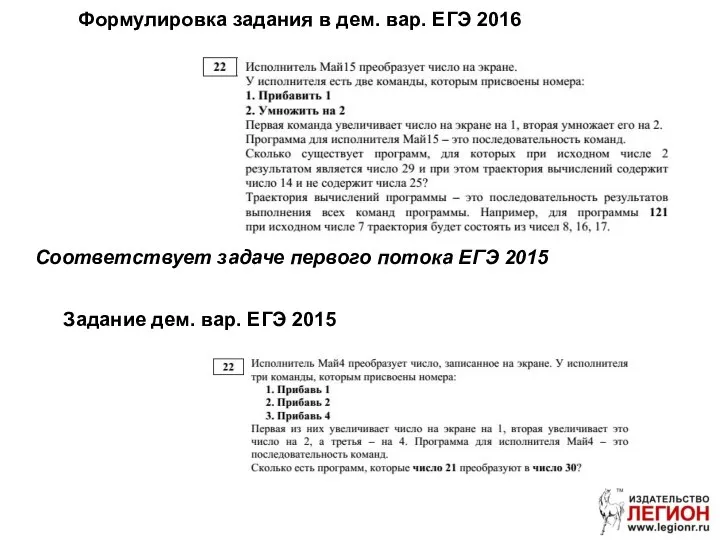 Формулировка задания в дем. вар. ЕГЭ 2016 Задание дем. вар. ЕГЭ 2015