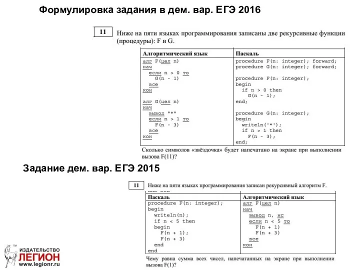 Формулировка задания в дем. вар. ЕГЭ 2016 Задание дем. вар. ЕГЭ 2015