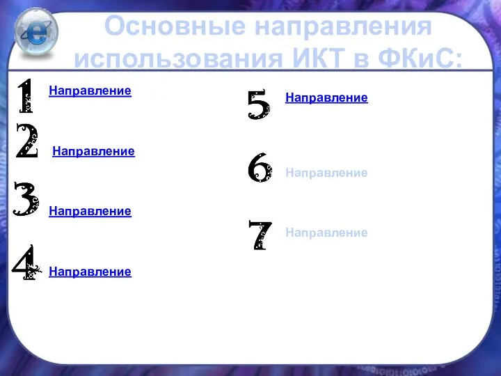 Основные направления использования ИКТ в ФКиС: Направление Направление Направление Направление Направление Направление Направление