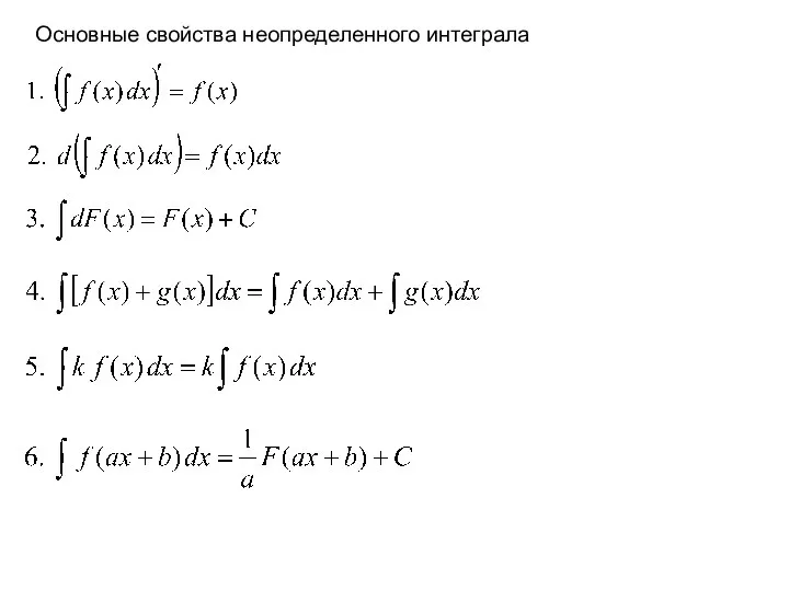 Основные свойства неопределенного интеграла