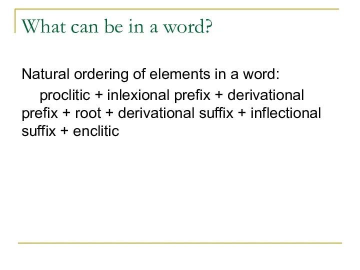 What can be in a word? Natural ordering of elements in a