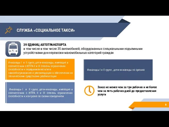 СЛУЖБА «СОЦИАЛЬНОЕ ТАКСИ» 6 Заказ не менее чем за три рабочих и