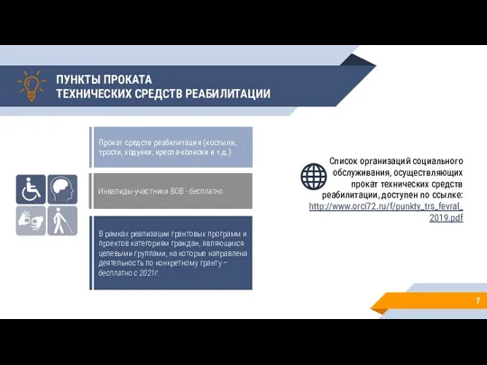 ПУНКТЫ ПРОКАТА ТЕХНИЧЕСКИХ СРЕДСТВ РЕАБИЛИТАЦИИ 7 Прокат средств реабилитации (костыли, трости, ходунки,