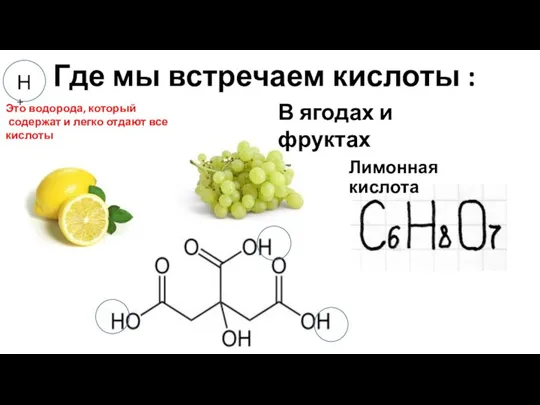 Где мы встречаем кислоты : Это водорода, который содержат и легко отдают