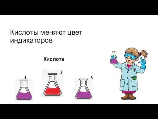 Кислоты меняют цвет индикаторов Кислота 1 2 3