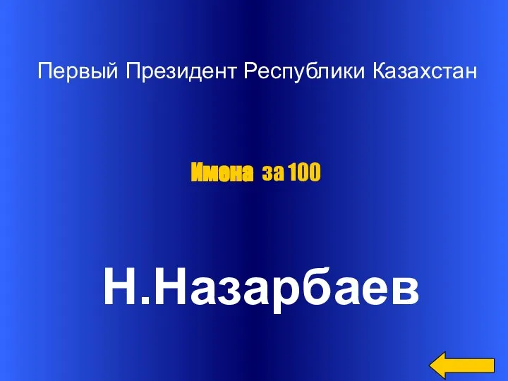 Первый Президент Республики Казахстан Н.Назарбаев Имена за 100