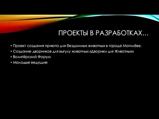 ПРОЕКТЫ В РАЗРАБОТКАХ… Проект создания приюта для бездомных животных в городе Могилёве.