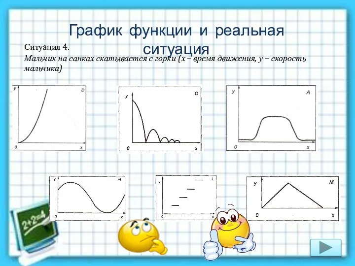 Ситуация 4. Мальчик на санках скатывается с горки (х – время движения,