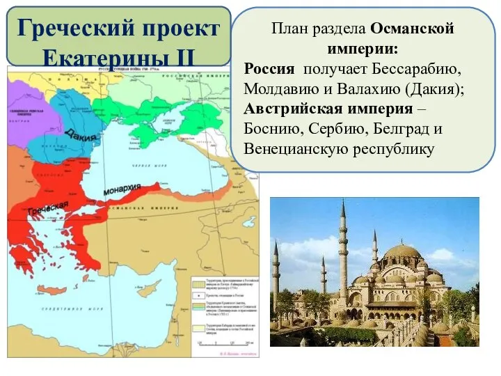 План раздела Османской империи: Россия получает Бессарабию, Молдавию и Валахию (Дакия); Австрийская