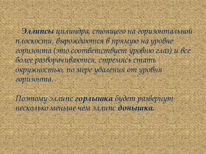 Эллипсы цилиндра, стоящего на горизонтальной плоскости, вырождаются в прямую на уровне горизонта