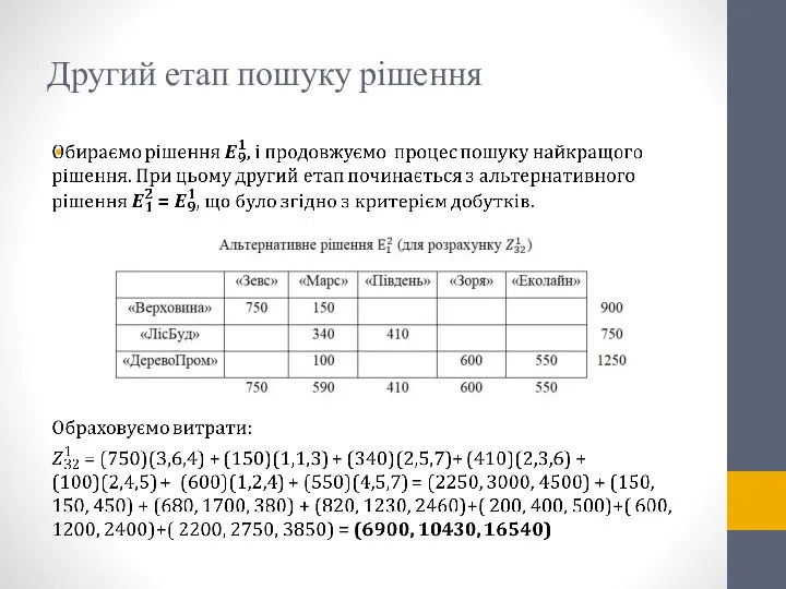 Другий етап пошуку рішення