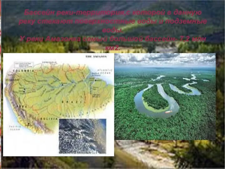 Бассейн реки-территория,с которой в данную реку стекают поверхностные воды и подземные воды.