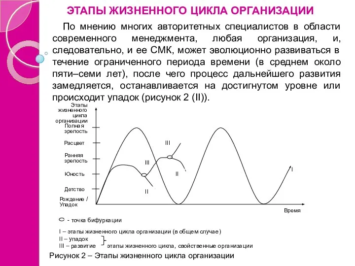 ЭТАПЫ ЖИЗНЕННОГО ЦИКЛА ОРГАНИЗАЦИИ По мнению многих авторитетных специалистов в области современного