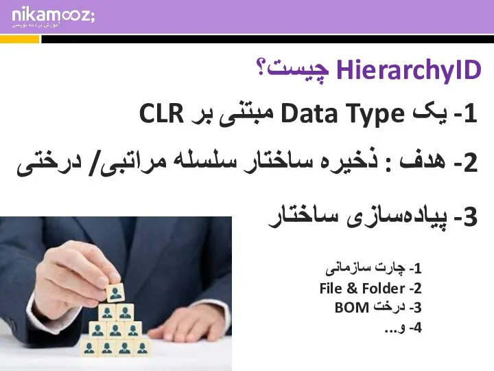 HierarchyID چیست؟ 1- یک Data Type مبتنی بر CLR 2- هدف :