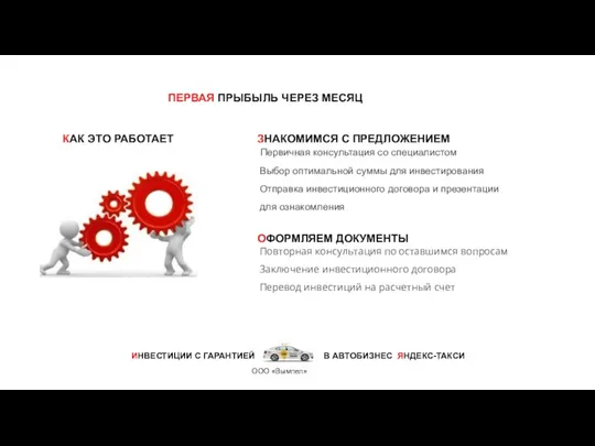 ИНВЕСТИЦИИ С ГАРАНТИЕЙ ООО «Вымпел» В АВТОБИЗНЕС ЯНДЕКС-ТАКСИ ПЕРВАЯ ПРЫБЫЛЬ ЧЕРЕЗ МЕСЯЦ