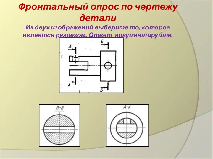 Фронтальный опрос по чертежу детали Из двух изображений выберите то, которое является разрезом. Ответ аргументируйте.