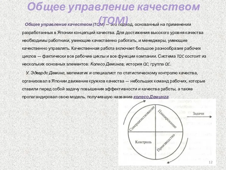 Общее управление качеством (TQM) — это подход, основанный на применении разработанных в