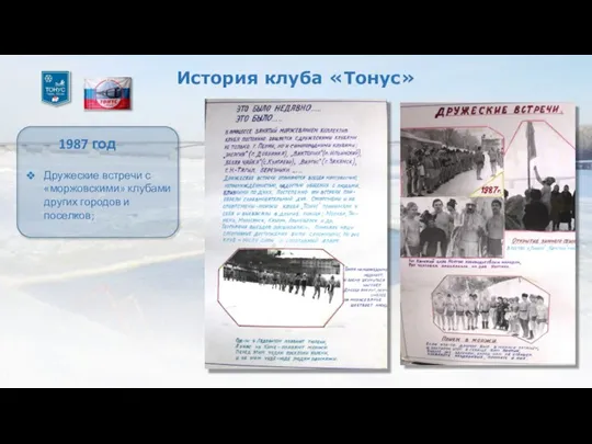 История клуба «Тонус» 1987 год Дружеские встречи с «моржовскими» клубами других городов и поселков;