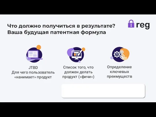 М Что должно получиться в результате? Ваша будущая патентная формула JTBD Для