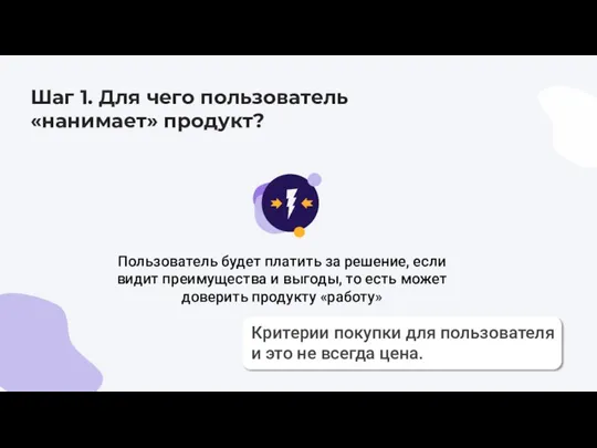 Шаг 1. Для чего пользователь «нанимает» продукт? Критерии покупки для пользователя и