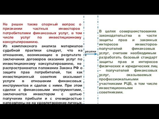 Не решен также спорный вопрос о признании частных инвесторов потребителями финансовых услуг,