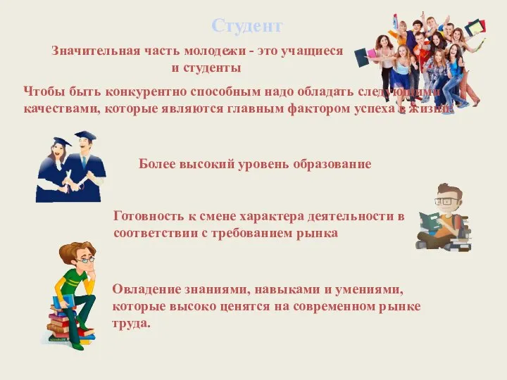 Студент Значительная часть молодежи - это учащиеся и студенты Чтобы быть конкурентно