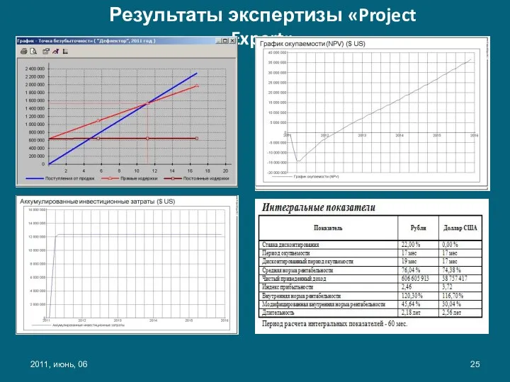 2011, июнь, 06 Результаты экспертизы «Project Expert»