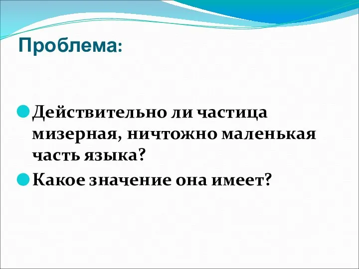 Проблема: Действительно ли частица мизерная, ничтожно маленькая часть языка? Какое значение она имеет?