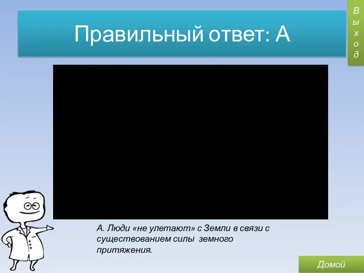 Правильный ответ: А А. Люди «не улетают» с Земли в связи с