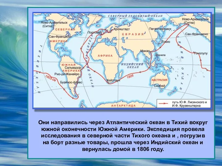 Они направились через Атлантический океан в Тихий вокруг южной оконечности Южной Америки.