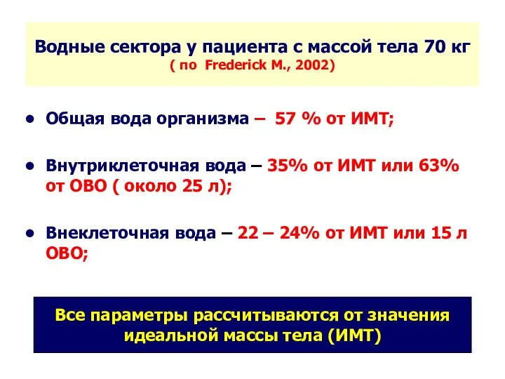 Водные сектора у пациента с массой тела 70 кг ( по Frederick