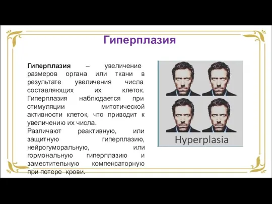 Гиперплазия Гиперплазия – увеличение размеров органа или ткани в результате увеличения числа