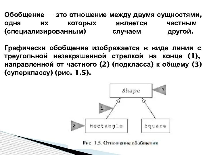 Обобщение — это отношение между двумя сущностями, одна их которых является частным