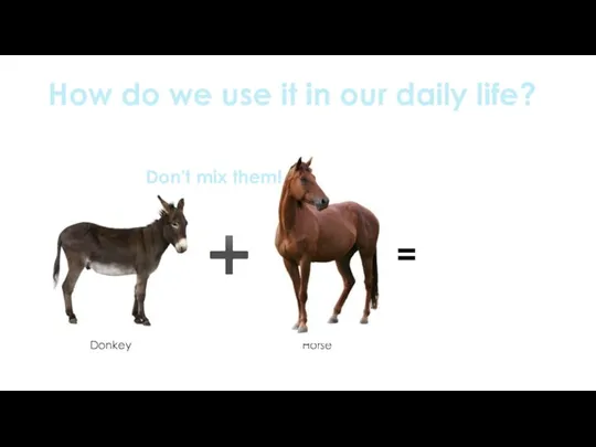 How do we use it in our daily life? ➕ Donkey Horse = Don’t mix them!