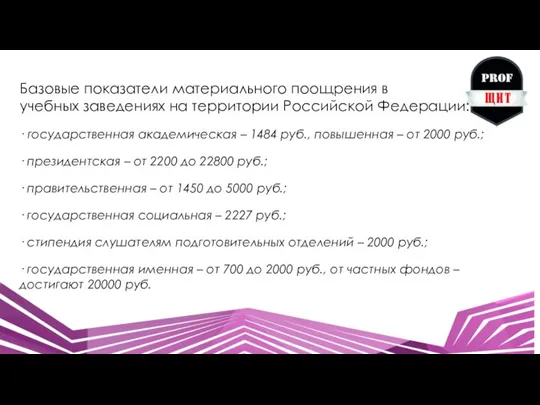 Базовые показатели материального поощрения в учебных заведениях на территории Российской Федерации: ·